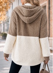 Patchwork Light Camel Long Sleeve Hooded Coat