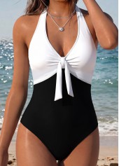 Patchwork Black V-Neck One Piece Swimwear