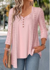 Pink 3/4 Sleeve Fake Two Piece Twinset