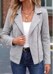 Patchwork Light Grey Long Sleeve Lapel Jacket