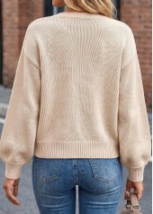 Bowknot Beige Long Sleeve Round Neck Sweater