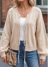 Bowknot Beige Long Sleeve Round Neck Sweater