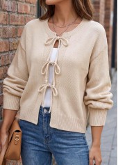 Bowknot Beige Long Sleeve Round Neck Sweater