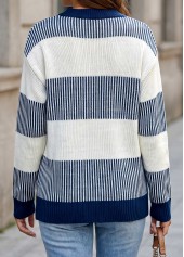 Tummy Coverage Blue Long Sleeve Round Neck Sweater