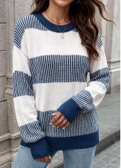 Tummy Coverage Blue Long Sleeve Round Neck Sweater