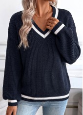 Tummy Coverage Navy Long Sleeve V Neck Sweater
