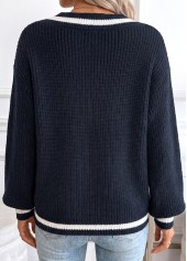 Tummy Coverage Navy Long Sleeve V Neck Sweater