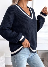 Tummy Coverage Navy Long Sleeve V Neck Sweater