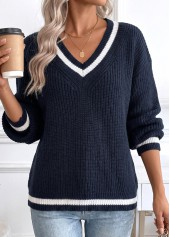 Tummy Coverage Navy Long Sleeve V Neck Sweater