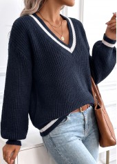 Tummy Coverage Navy Long Sleeve V Neck Sweater