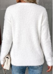 Tummy Coverage White Long Sleeve V Neck Sweater