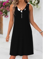 Geometric Print Tummy Coverage Black Dress and Cardigan
