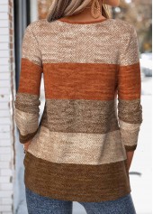 Striped Tuck Stitch Multi Color Long Sleeve T Shirt