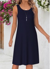Geometric Print Tummy Coverage Navy Dress and Cardigan