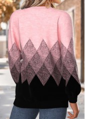 Geometric Print Tummy Coverage Pink Long Sleeve Sweatshirt