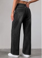Soft Denim Blue Straight Leg Elastic Waist Jeans