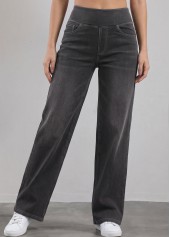 Soft Denim Blue Straight Leg Elastic Waist Jeans