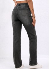 Denim Blue Straight Leg Button Fly High Waisted Jeans