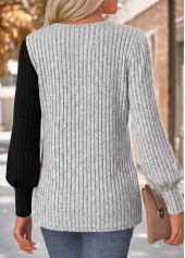 Patchwork Grey Long Sleeve Round Neck T Shirt