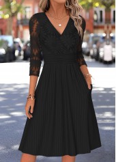 Tummy Coverage Black Long Sleeve V Neck Dress
