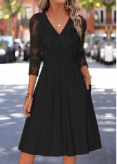 Tummy Coverage Black Long Sleeve V Neck Dress