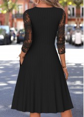 Tummy Coverage Black Long Sleeve V Neck Dress