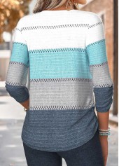 Striped Shirred Blue 3/4 Sleeve Blouse