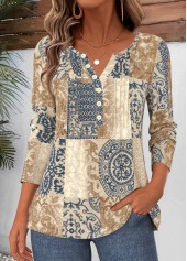 Tribal Print Tuck Stitch Multi Color T Shirt