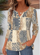 Tribal Print Tuck Stitch Multi Color T Shirt