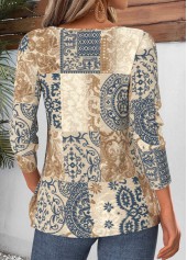 Tribal Print Tuck Stitch Multi Color T Shirt