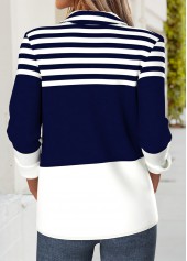 Striped Tummy Coverage Dark Blue Long Sleeve Shirt