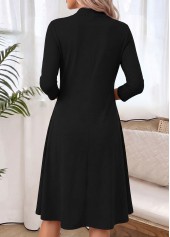 Two-piece Black Long Sleeve Round Neck Dress and Cardigan