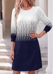 Ombre Tummy Coverage Blue Short Long Sleeve Dress