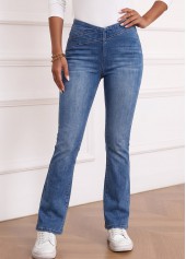 Soft Denim Blue Flare Leg Elastic Waist Jeans