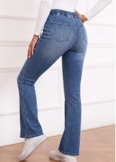Soft Denim Blue Flare Leg Elastic Waist Jeans