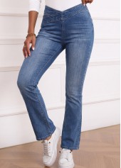 Soft Denim Blue Flare Leg Elastic Waist Jeans