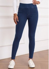 Soft Denim Blue Skinny Elastic Waist High Waisted Jeans