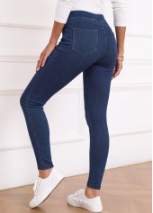 Soft Denim Blue Skinny Elastic Waist High Waisted Jeans