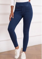 Soft Denim Blue Skinny Elastic Waist High Waisted Jeans