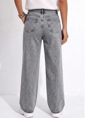 Soft Grey Wide Leg Button Fly High Waisted Jeans