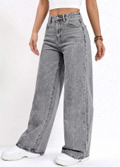 Soft Grey Wide Leg Button Fly High Waisted Jeans