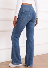 Soft Denim Blue Flare Leg Elastic Waist Jeans