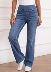 Soft Denim Blue Flare Leg Elastic Waist Jeans