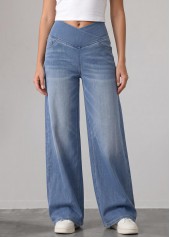 Soft Denim Blue Wide Leg Elastic Waist Jeans