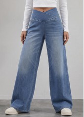 Soft Denim Blue Wide Leg Elastic Waist Jeans
