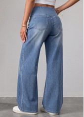 Soft Denim Blue Wide Leg Elastic Waist Jeans