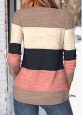 Striped Curved Hem Multi Color Long Sleeve T Shirt