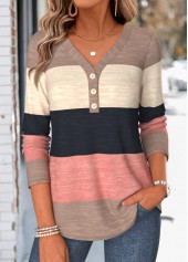 Striped Curved Hem Multi Color Long Sleeve T Shirt