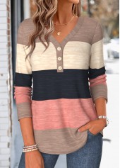Striped Curved Hem Multi Color Long Sleeve T Shirt