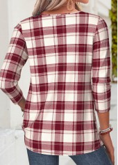 Plaid Tuck Stitch Red Long Sleeve T Shirt